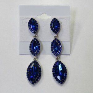 New Long Dangle Royal Blue Rhinestone Crystal Earrings Wedding Evening Bridal